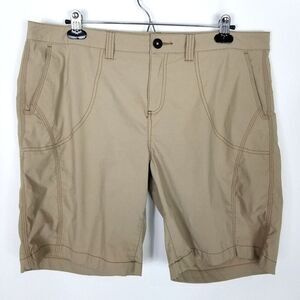 Grumicci Women Bermuda Flat Front Hiking Shorts Sz 14 Beige Outdoor Pockets